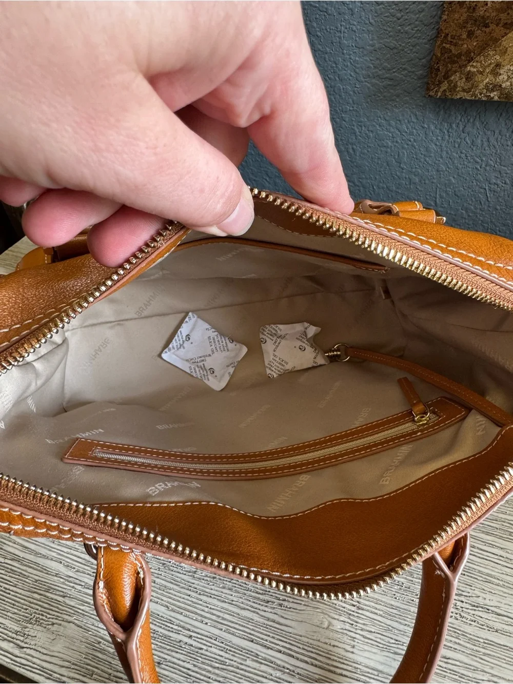 NEW!!! Brahmin Micaela Cognac Leather Satchel with Removable Crossbody Strap